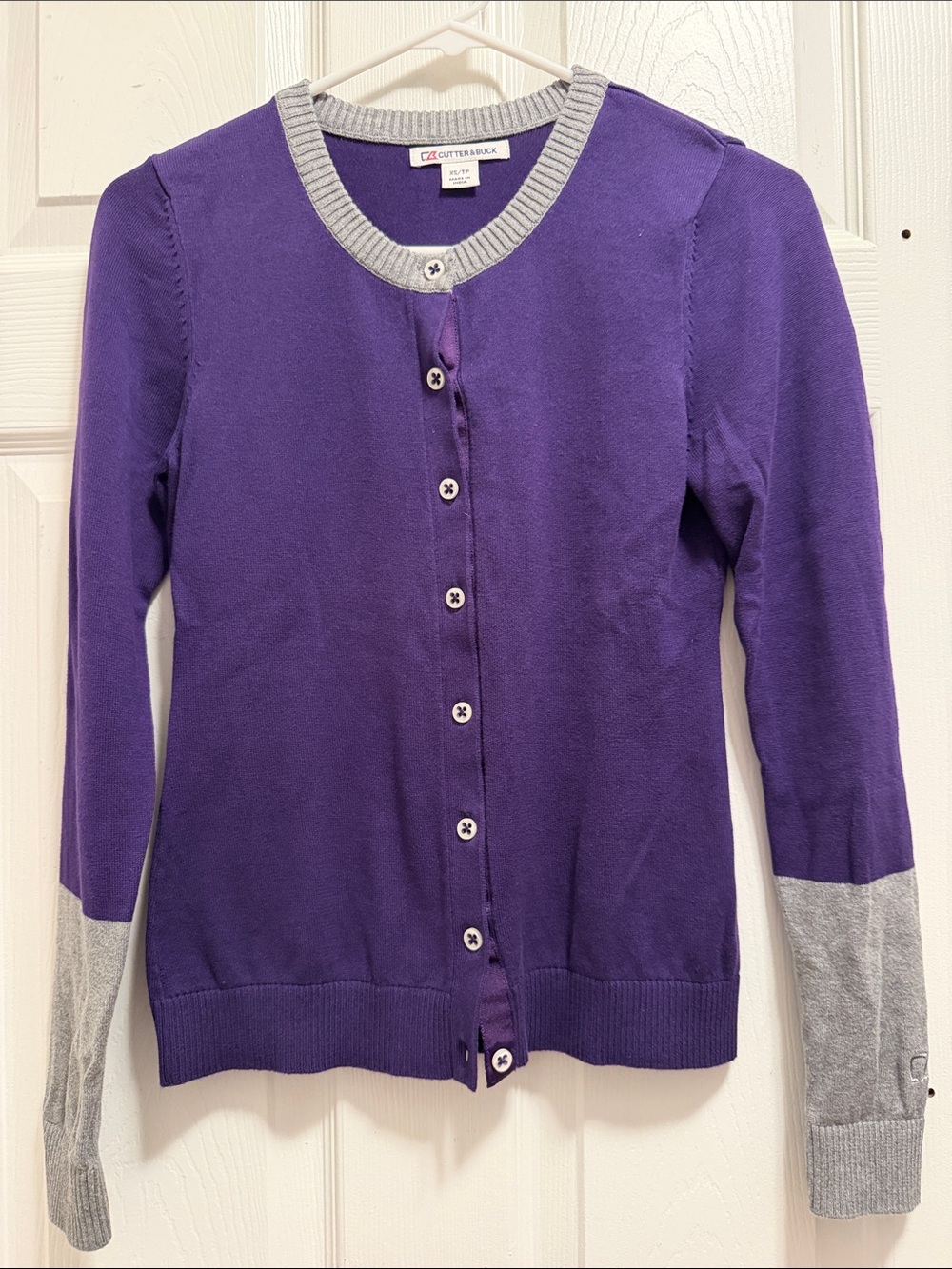 Cutter & Buck Purple Button-Front Cardigan with Gray Trim